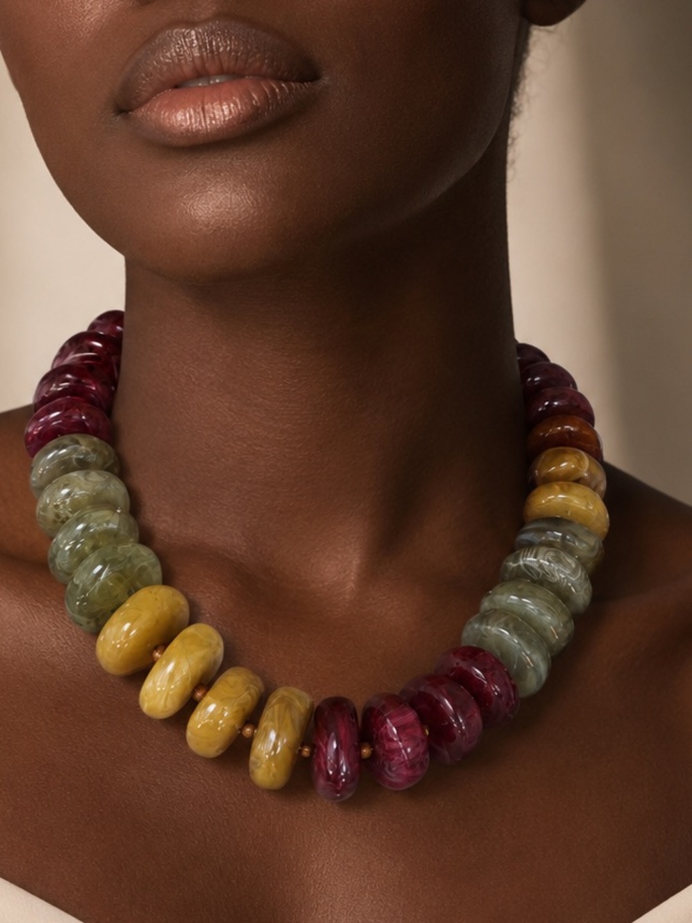 Chunky Beaded Statement Necklace - Bold Gem Tones